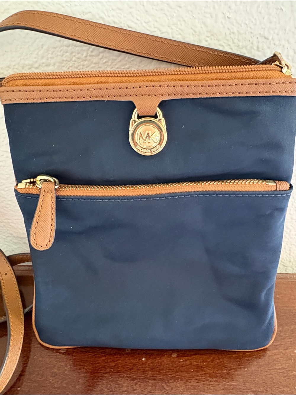 Michael Kors Navy Crossbody with Tan Leather Trim